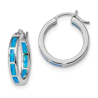 Oorring, 925 sterling zilver met opaal blauw